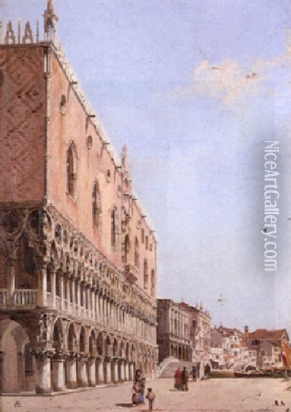 Figures Before The Palazzo Ducale, Venice Oil Painting - Antonietta Brandeis