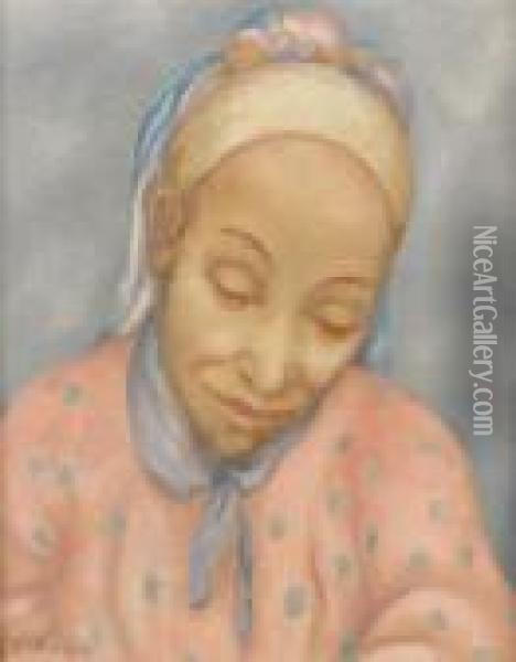 Halfportret Van Een Vrouw Met Wittehoofdband Oil Painting - Siebe Johannes ten Cate