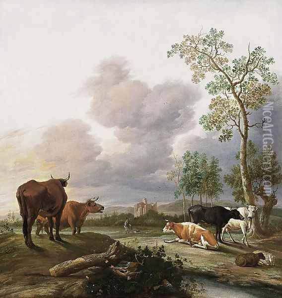 Landscape with Cows and Sheep Oil Painting - Anthonie van BORSSUM