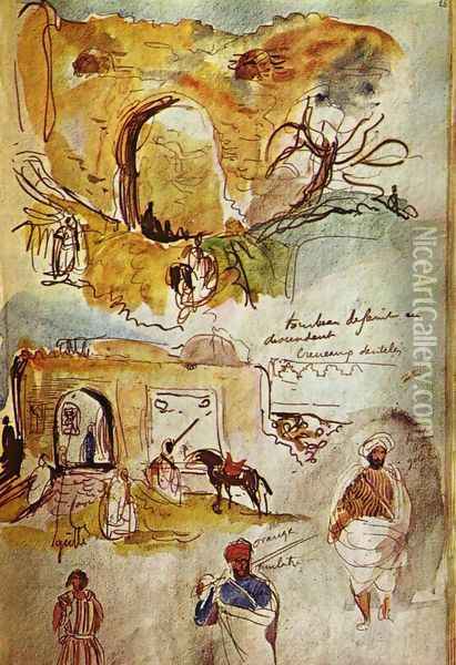 Stadtmauer of Meknes (from that Moroccan sketch book) Oil Painting - Eugene Delacroix