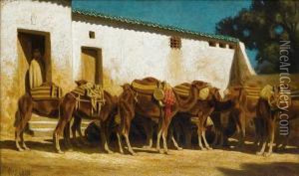 Camels At Rest Oil Painting - Marcus Waterman