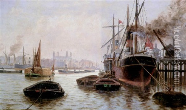 Tower Of London From London Bridge Oil Painting - Charles John de Lacy