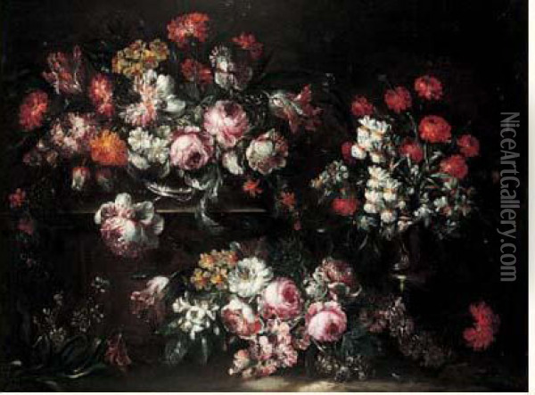 Bouquets De Fleurs Oil Painting - Giuseppe Vincenzino