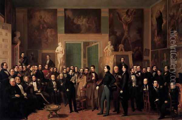 Meeting of Poets in the Artist's Studio Oil Painting - Antonio Maria Esquivel Suarez de Urbina