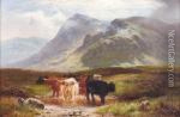 A Highland Drove Oil Painting - Louis Bosworth Hurt