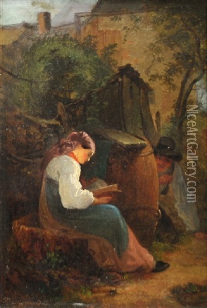 A Girl With A Book Oil Painting - Eduard Swoboda