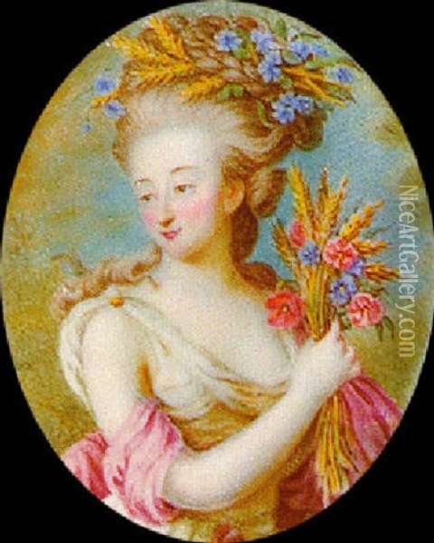 Madame La Comtesse D'artois As Flora Hold A Bouquet Of Flowers Oil Painting - Pierre Pasquier