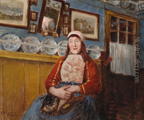 A Woman In Regional Dress In Marken Oil Painting - Joseph Felix Bouchor