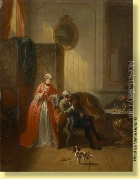 Le Lecteur Et L'indiscrete Oil Painting - Alexandre Louis Lion