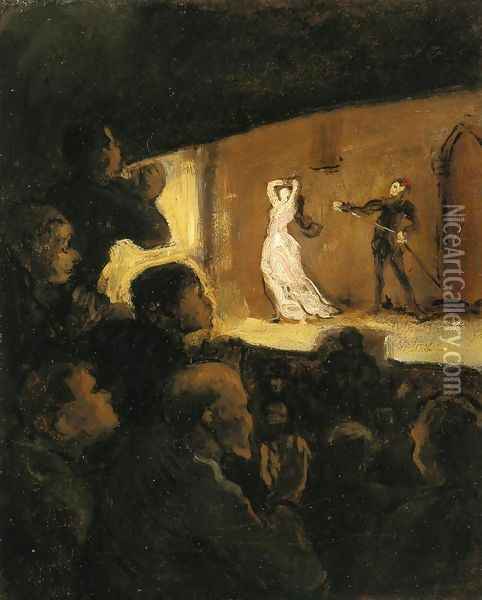 At the Theater Oil Painting - Honore Daumier