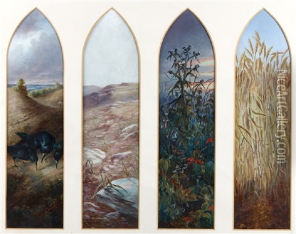 The Four Seasons (set Of 4, Mounted Together) Oil Painting - Henry Larpent Roberts
