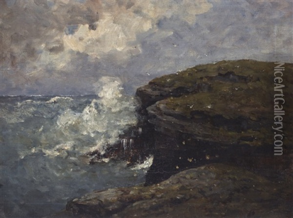 Cliffs Near Kilrush, Co Clare Oil Painting - Nathaniel, R.H.A. Hill