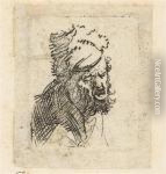 Head Of A Man In A Fur Cap, Crying Out Oil Painting - Rembrandt Van Rijn