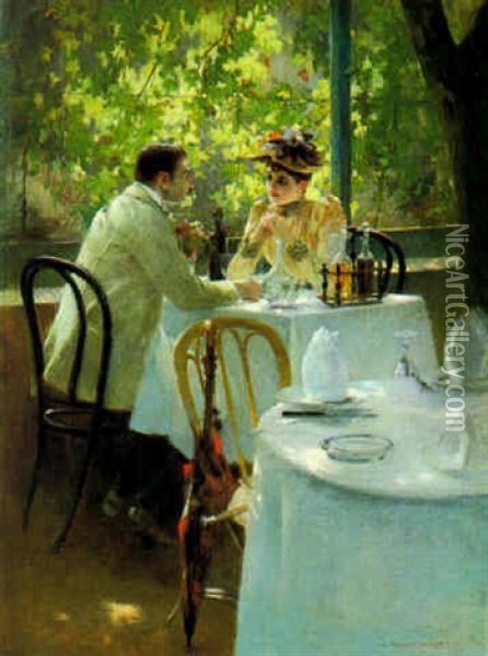 Le Dejeuner Des Amoureux Oil Painting - Auguste Francois (Marie) Gorguet