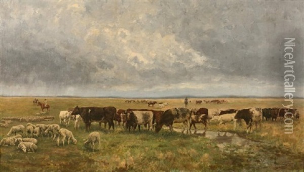 Vaches Et Brebis Oil Painting - Tristan L. Jules Lacroix