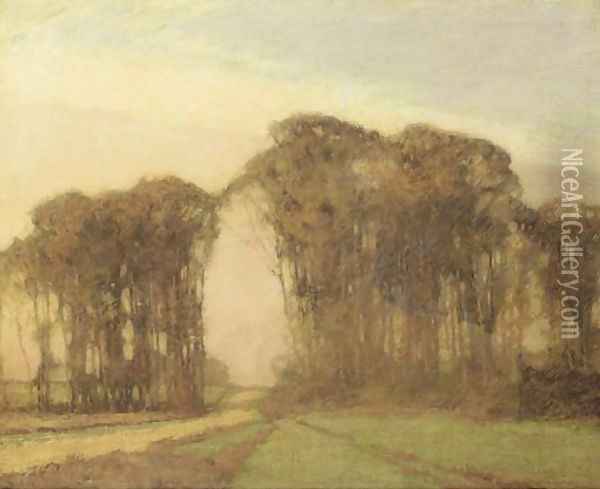 A Road through an Autumnal Grove Oil Painting - Frederick John Mulhaupt