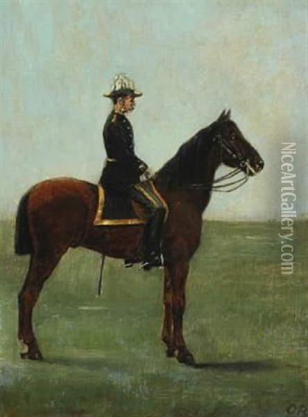 Landscape With Horse Riding Danish King Chr. Ix Oil Painting - Otto Bache