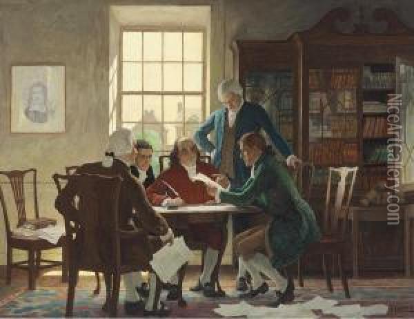 Drafting The Declaration Of Independence- Oil Painting - Newell Convers Wyeth