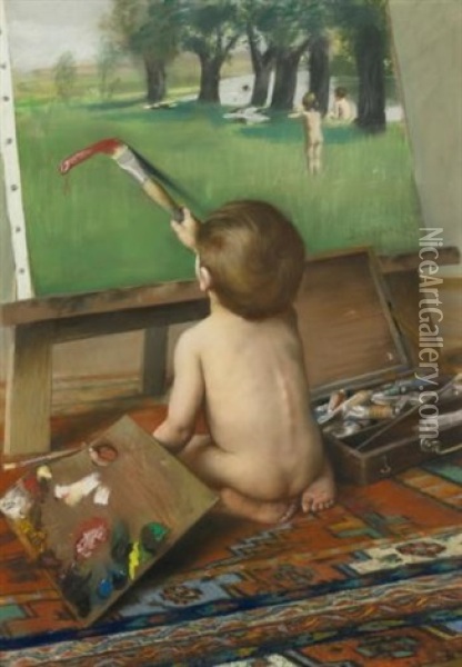 The Young Artist Playing Tricks Oil Painting - Frantisek Dvorak