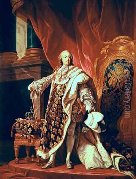 Louis XV in Coronation Robes Oil Painting - Louis Michel van Loo