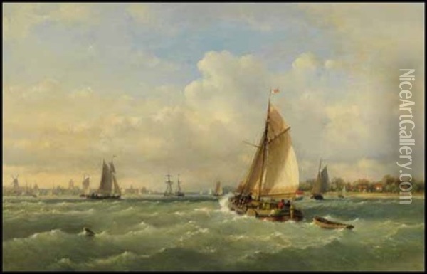 Dutch Sailing Barge In A Choppy Sea Oil Painting - Lodewijk Johannes Kleijn