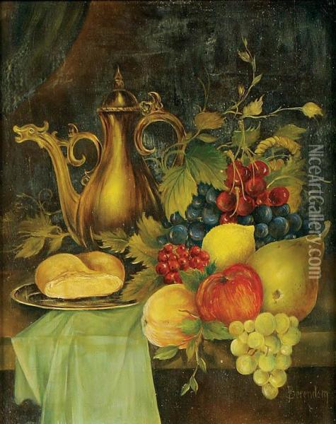 Still Life With Teapot And Fruit And Still Life With Urn And Fruit--a Pair Of Paintings Oil Painting - Berendom