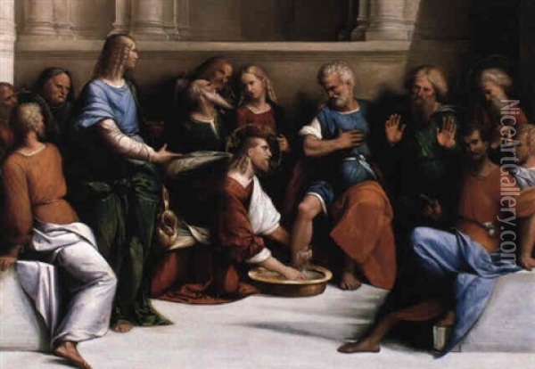 Christ Washing The Feet Of His Disciples Oil Painting - Benvenuto Tisi da Garofalo