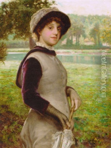 A Stroll By The River Oil Painting - Francis Sydney Muschamp