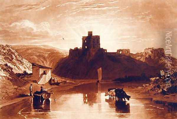 Norham Castle, engraved by Charles Turner 1773-1857 1859-61 Oil Painting - Joseph Mallord William Turner
