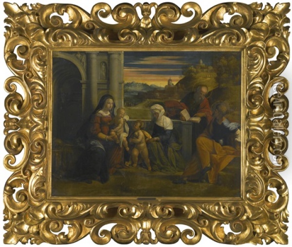 The Holy Family With Saints Anne And Joachim, And The Infant Saint John The Baptist Oil Painting - Benvenuto Tisi da Garofalo