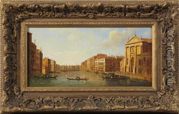 Venetian Canal Scene Oil Painting - Giovanni Antonio Boltraffio