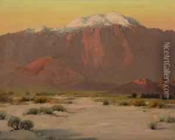 The Morning Sun
, Sunrise San Jacinto Mountains, Signed Lower Left: Alfred R. Mitchell, Signed Again, Titled And Inscribed Verso: San Diego, Cal Oil Painting - Alfred Mitchell