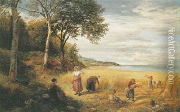 Harvest By The Sea Shore Oil Painting - John MacWhirter