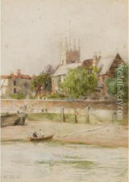 A Coastal Village Pier Oil Painting - Max Ludby