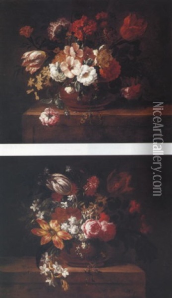 Still Life Of Flowers In A Vase Oil Painting - Pieter Casteels III