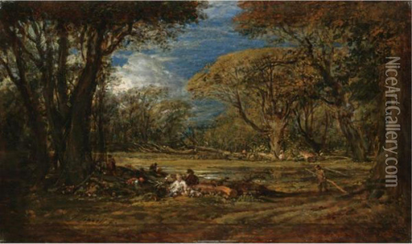 Woodcutters In Windsor Forest Oil Painting - John Linnell