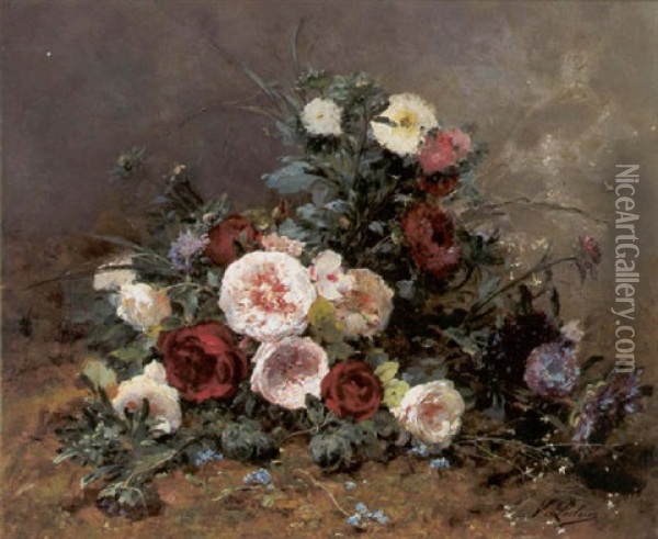 Groses, Dekoratives Blumenstilleben Oil Painting - Victor Leclaire