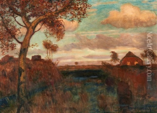 Herbstabend Im Moor Oil Painting - Otto Modersohn