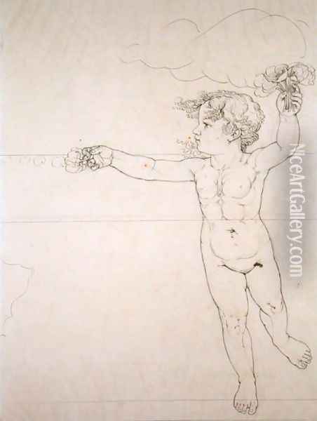 Right hand side Genie with a Rose, study for Morning, 1809 Oil Painting - Philipp Otto Runge