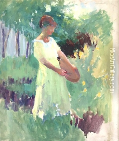 Woman In Garden Oil Painting - Marion Campbell Hawthorne
