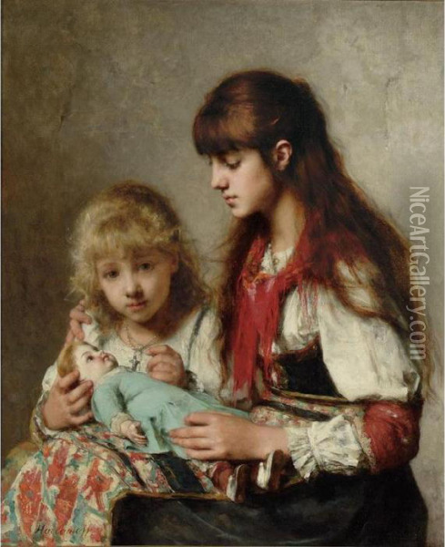 Sisters Oil Painting - Alexei Alexeivich Harlamoff