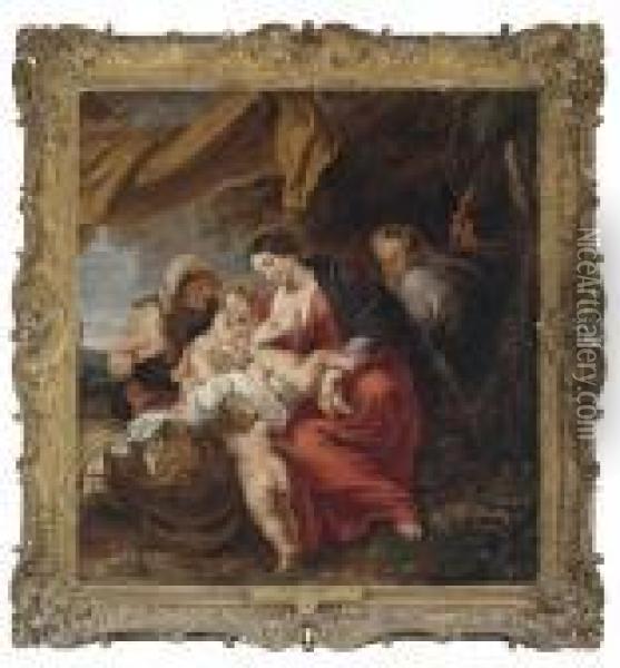 The Holy Family With Saint Elizabeth, The Infant Saint John Thebaptist And An Angel Oil Painting - Peter Paul Rubens