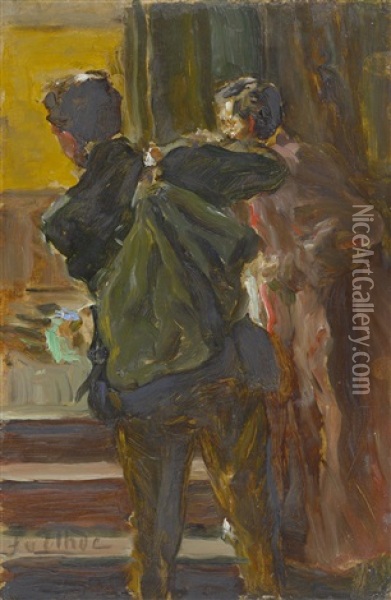 Ruckenansicht Eines Mannes Mit Rucksack Oil Painting - Fritz von Uhde