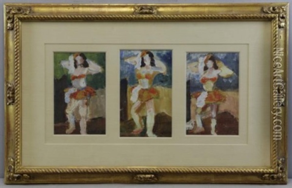 Three Studies Of Dancers (triptych) Oil Painting - Walt Kuhn