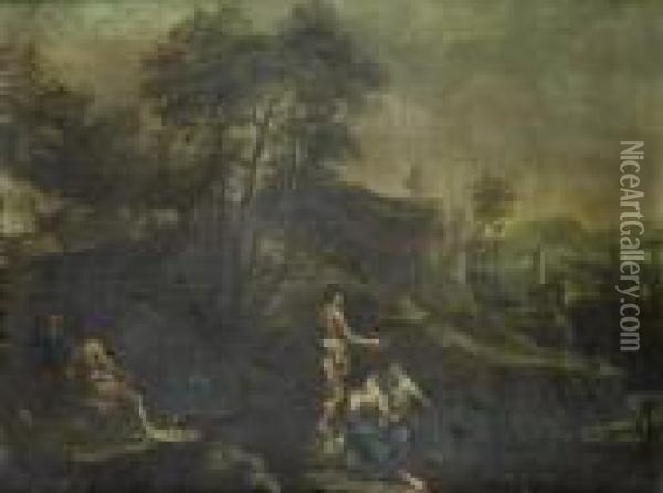 A Fisherman And Other Figures On The Bank Oil Painting - Francesco Zuccarelli