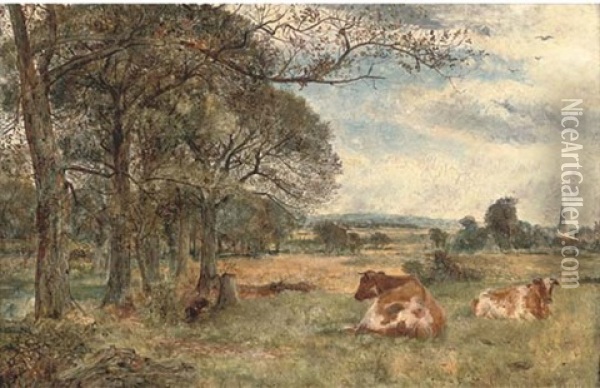 Cattle Grazing, With Sefton Church Beyond Oil Painting - William Joseph J. C. Bond