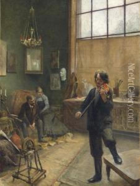 A Recital In The Studio Oil Painting - Adalbert Franz Seligmann