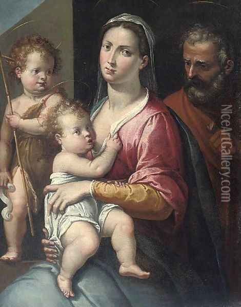 The Holy Family with the Infant Saint John the Baptist Oil Painting - Tuscan School