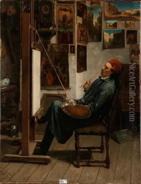 Le Peintre Dans Son Atelier Oil Painting - Edward Tyck