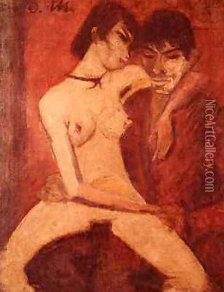 Seated Gipsy Lovers 1922 Oil Painting - Otto Muller